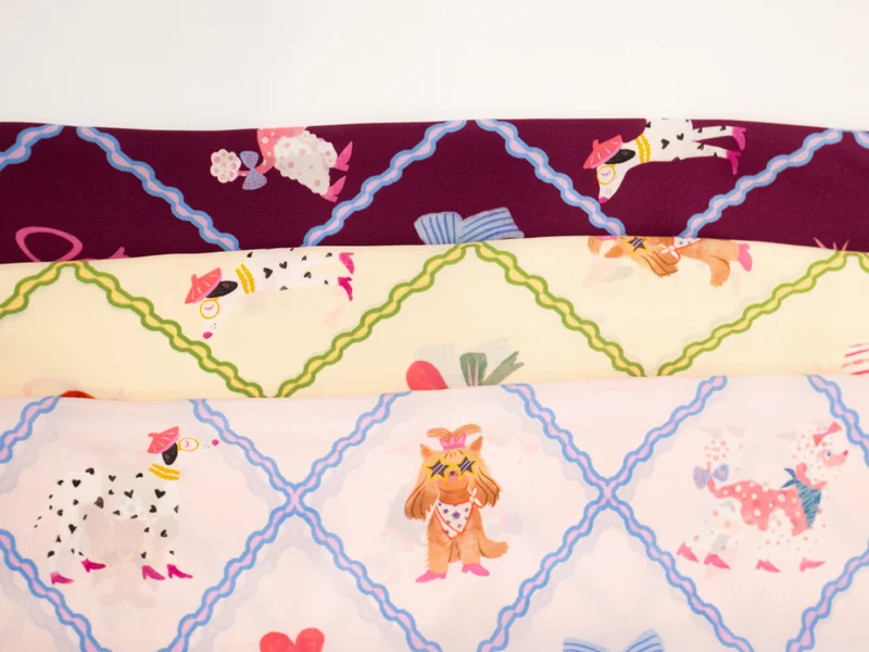 LAVISPER — Scarf & Illustration Collection（插画与丝巾系列） — Real Product · Sweetheart Dogs textile colorways. Published image 21 of 27.