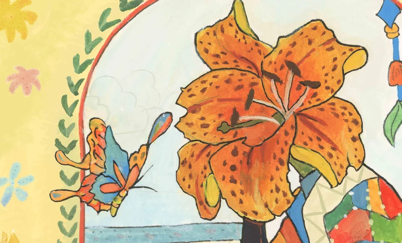 Spring Lily（春日百合） — Lily and butterfly detail. Published image 2 of 13.