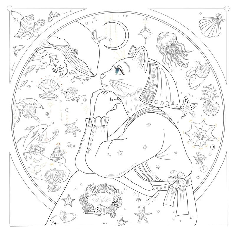 Island & Whale（孤岛与鲸） — Complete hand-drawn linework. Published image 3 of 7.