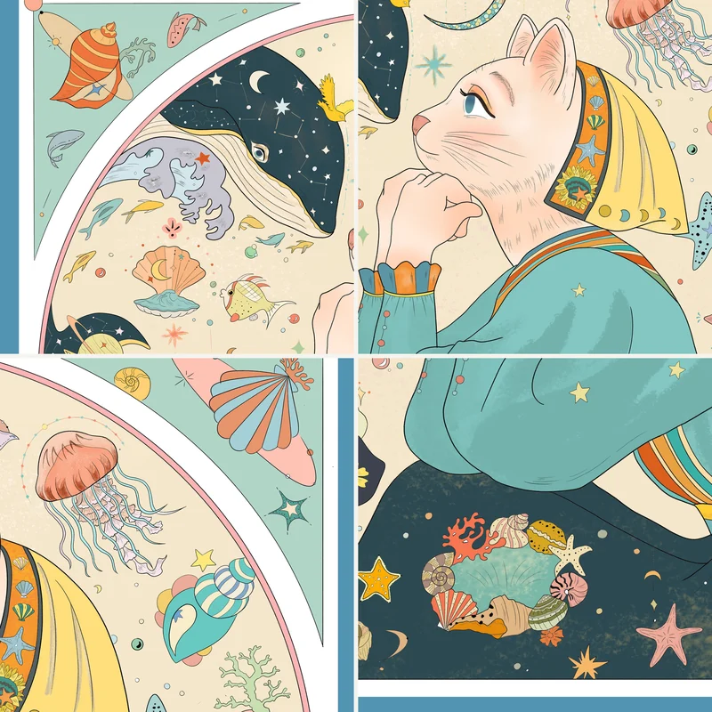 Island & Whale（孤岛与鲸） — Four original artwork details. Published image 2 of 7.