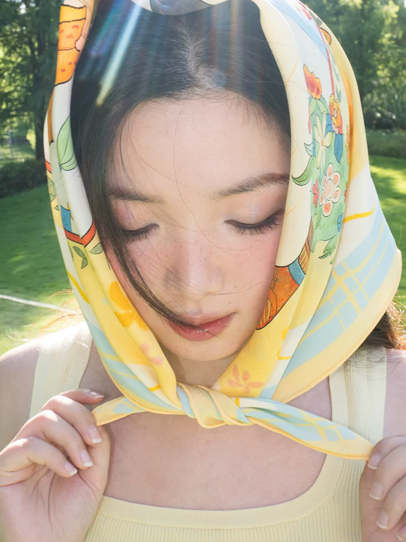 Spring Lily（春日百合） — Real Product · Scarf worn as a headscarf. Published image 12 of 13.