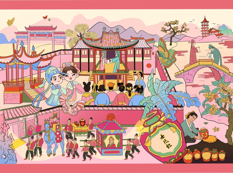 Shangyu City IP Cultural Tourism Illustration Series（上虞文旅插画） — Love and Liang-Zhu illustration. Published image 10 of 14.