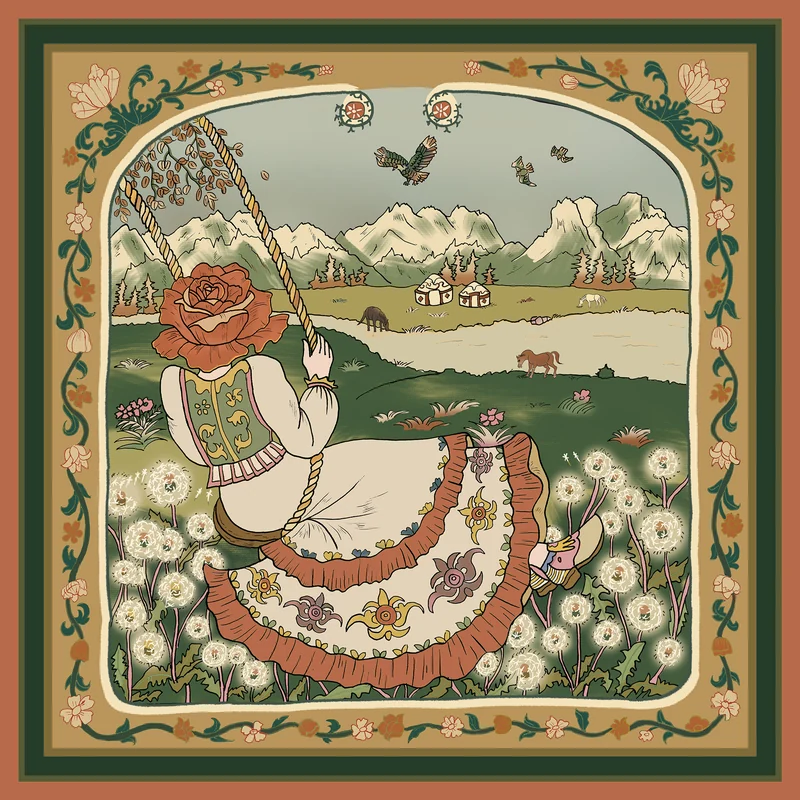Ms. Rose’s Travels in Xinjiang（游疆之旅） — Green-and-orange placement composition. Published image 6 of 11.