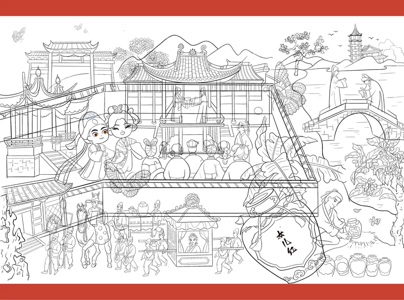 Shangyu City IP Cultural Tourism Illustration Series（上虞文旅插画） — Hand-drawn linework · Love and the Liang-Zhu legend.